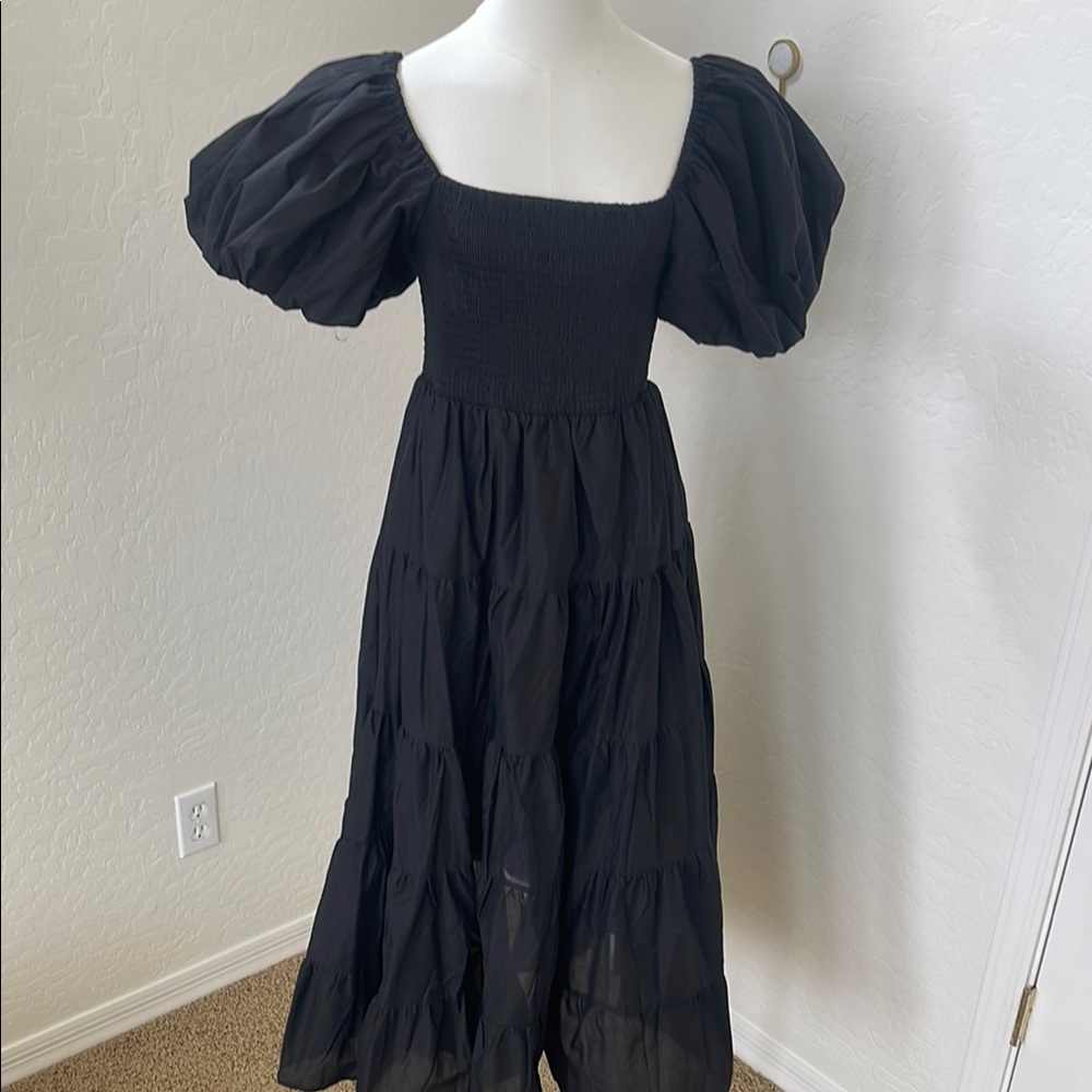 Petal & Pup Black Smocked Puff Sleeve Sundress